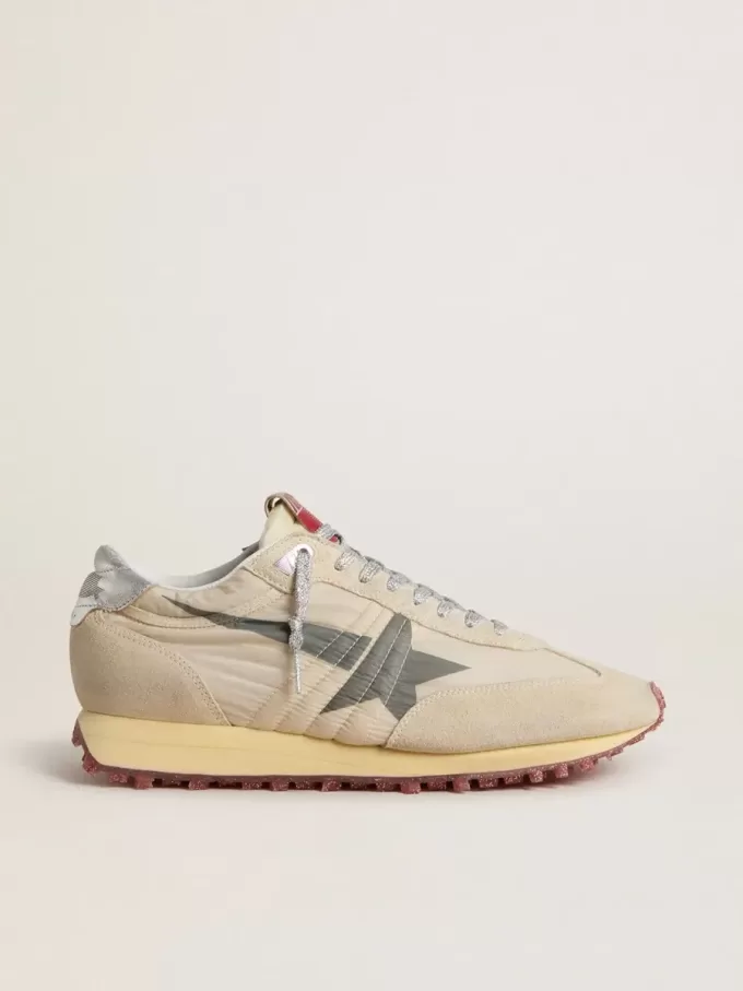 Herren-Marathon mit beigem Nylon-Obermaterial und grauem Stern Herren-Marathon mit beigem Nylon-Obermaterial und grauem Stern