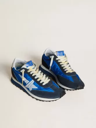 Herren-Marathon mit blauem Nylon-Obermaterial und weißem Stern Herren-Marathon mit blauem Nylon-Obermaterial und weißem Stern