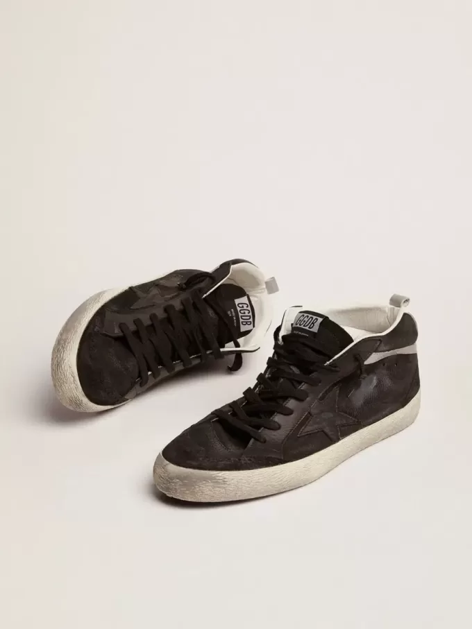 Herren-Mid Star aus Nubukleder mit schwarzem Lederstern und silbernem Flash