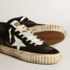 Herren-Mid Star aus schwarzem Nappaleder und Wildleder mit weißem Lederstern Herren-Mid Star aus schwarzem Nappaleder und Wildleder mit weißem Lederstern