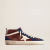 Herren-Mid Star aus weinrotem Wildleder mit weißem Nappa-Stern und Blitz Herren-Mid Star aus weinrotem Wildleder mit weißem Nappa-Stern und Blitz