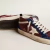 Herren-Mid Star aus weinrotem Wildleder mit weißem Nappa-Stern und Blitz Herren-Mid Star aus weinrotem Wildleder mit weißem Nappa-Stern und Blitz