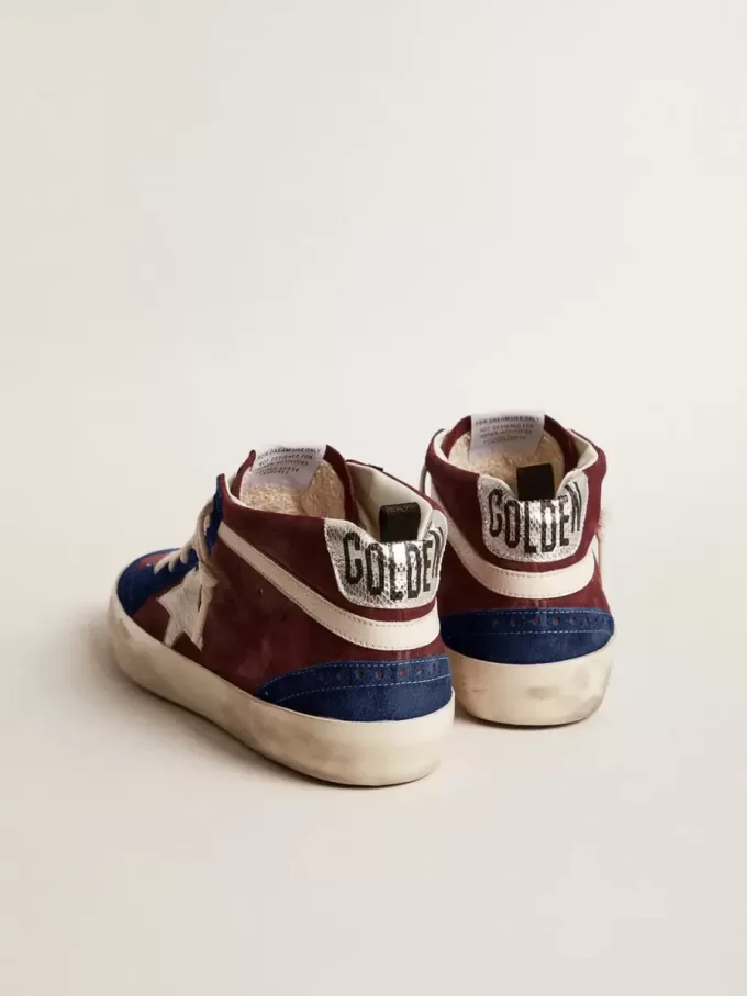 Herren-Mid Star aus weinrotem Wildleder mit weißem Nappa-Stern und Blitz Herren-Mid Star aus weinrotem Wildleder mit weißem Nappa-Stern und Blitz