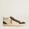 Herren-Mid-Star in Beige mit Glitzer, gelbem Wildlederstern und Baumwollstreifen Herren-Mid-Star in Beige mit Glitzer, gelbem Wildlederstern und Baumwollstreifen