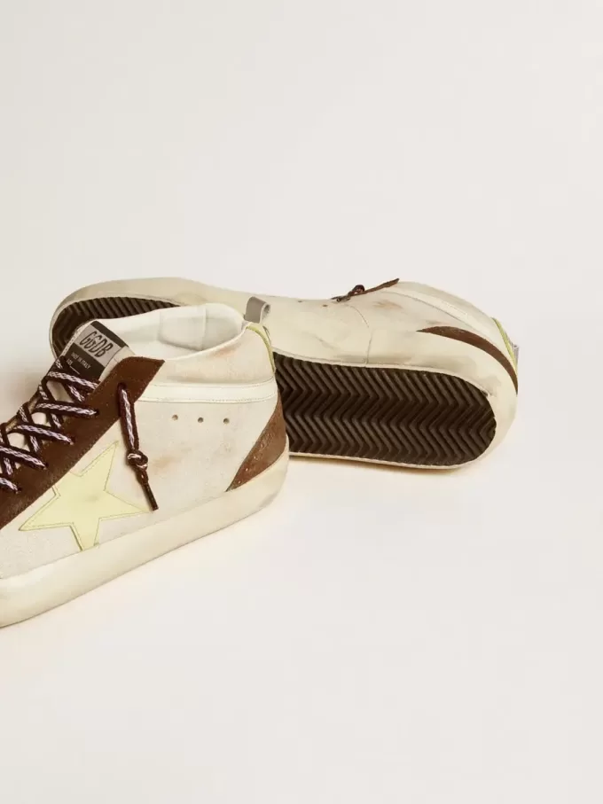Herren-Mid-Star in Beige mit Glitzer, gelbem Wildlederstern und Baumwollstreifen Herren-Mid-Star in Beige mit Glitzer, gelbem Wildlederstern und Baumwollstreifen