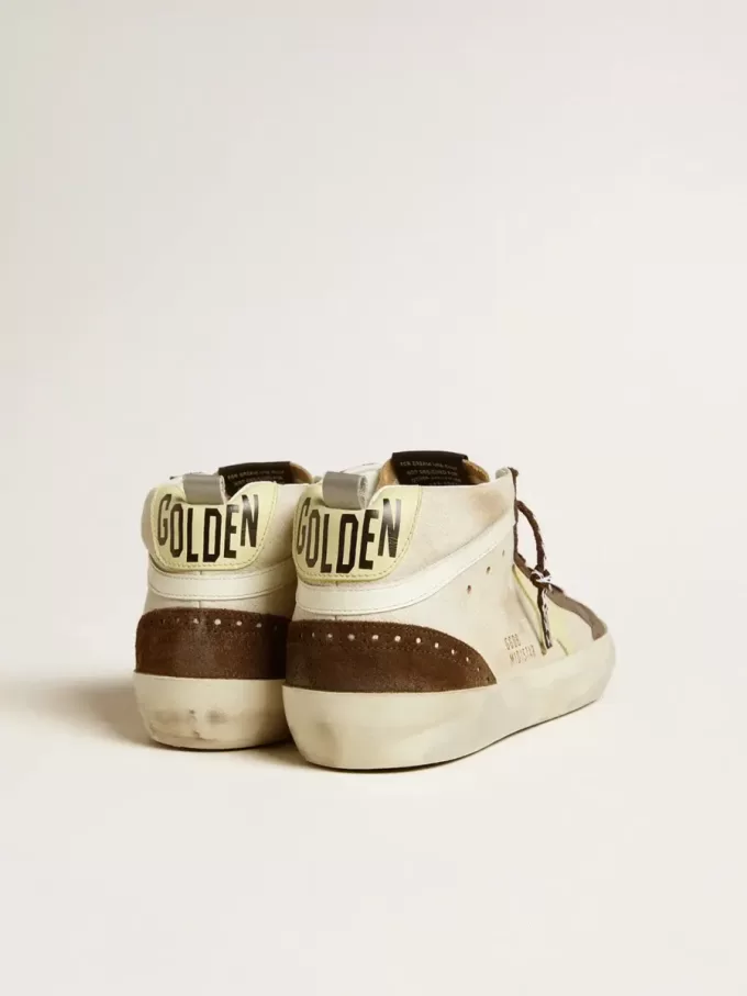 Herren-Mid-Star in Beige mit Glitzer, gelbem Wildlederstern und Baumwollstreifen Herren-Mid-Star in Beige mit Glitzer, gelbem Wildlederstern und Baumwollstreifen
