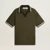 Herren-Polohemd aus militärgrünem Jersey mit Stickerei Herren-Polohemd aus militärgrünem Jersey mit Stickerei