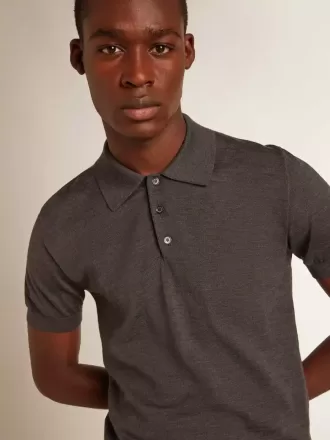 Herren-Polohemd mit kurzen Ärmeln aus grauer Merinowolle