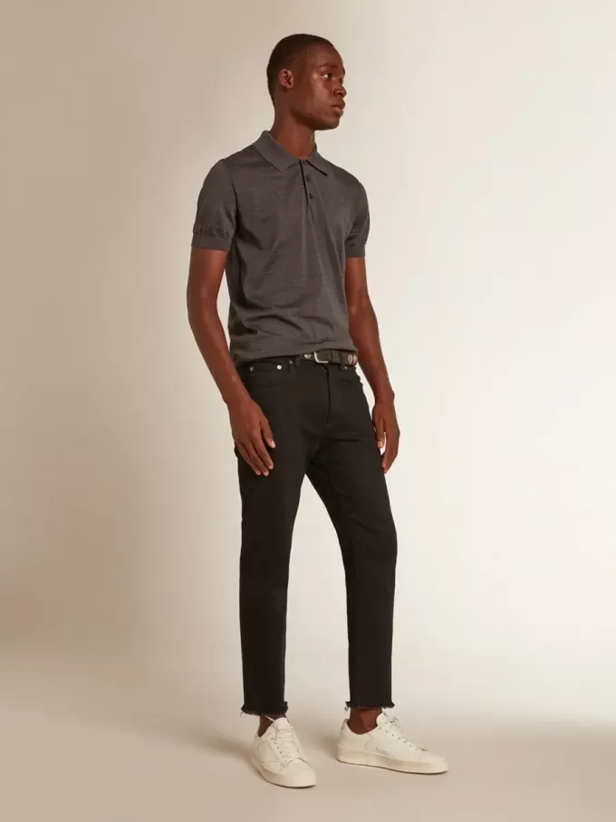 Herren-Polohemd mit kurzen Ärmeln aus grauer Merinowolle Herren-Polohemd mit kurzen Ärmeln aus grauer Merinowolle