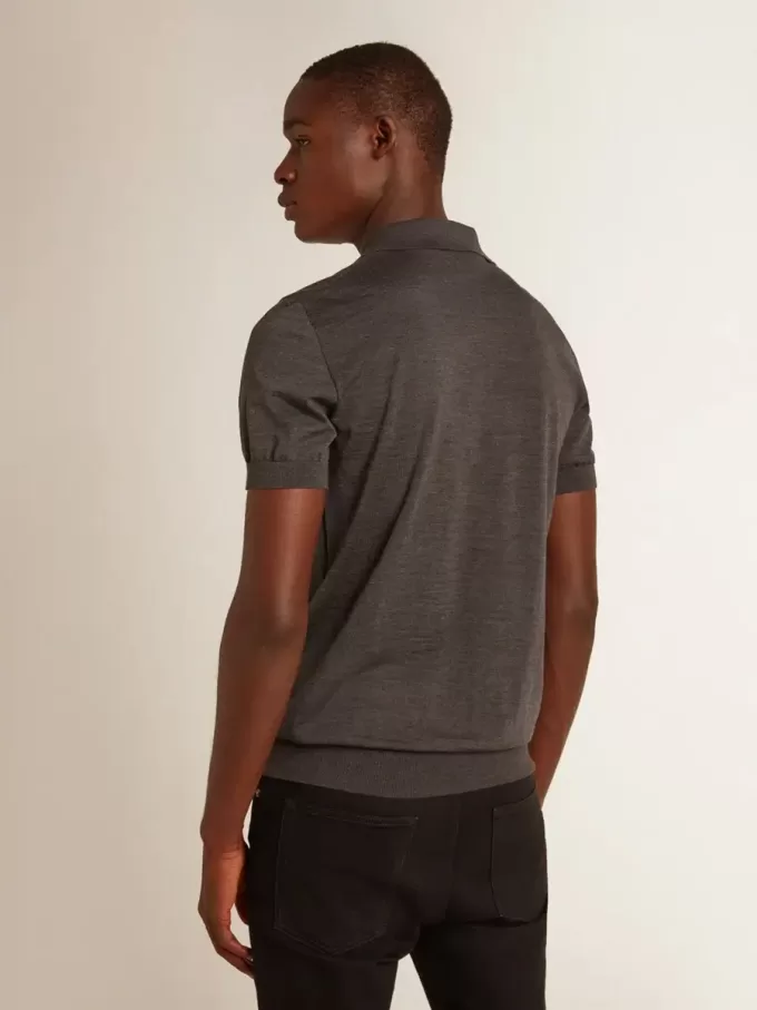 Herren-Polohemd mit kurzen Ärmeln aus grauer Merinowolle Herren-Polohemd mit kurzen Ärmeln aus grauer Merinowolle