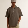 Herren-Poloshirt aus Baumwolle in Anthrazitgrau mit Stickerei