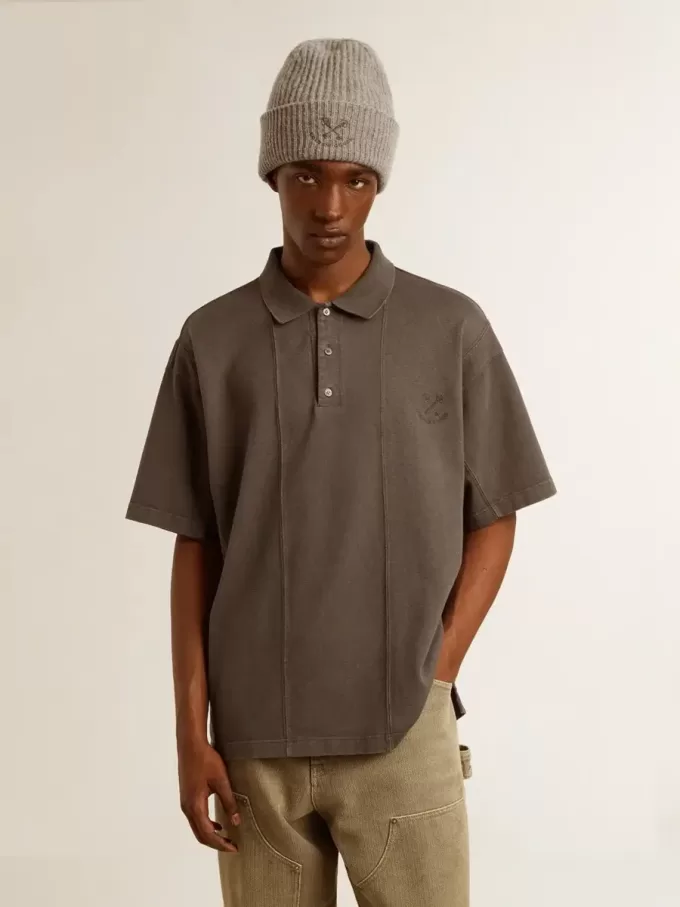 Herren-Poloshirt aus Baumwolle in Anthrazitgrau mit Stickerei
