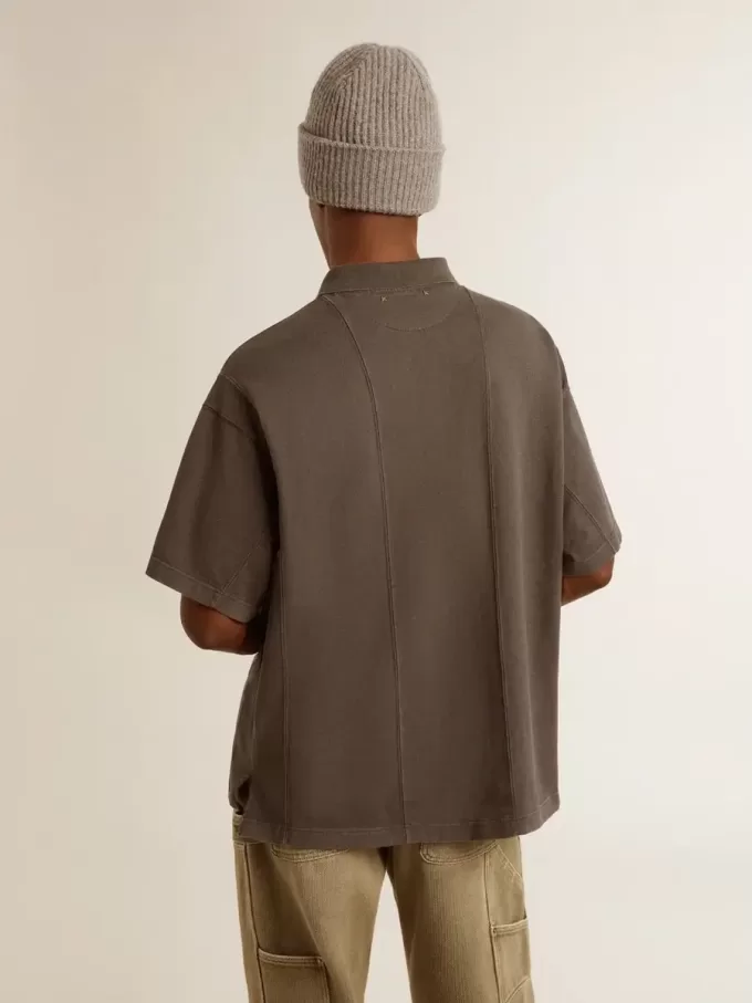 Herren-Poloshirt aus Baumwolle in Anthrazitgrau mit Stickerei