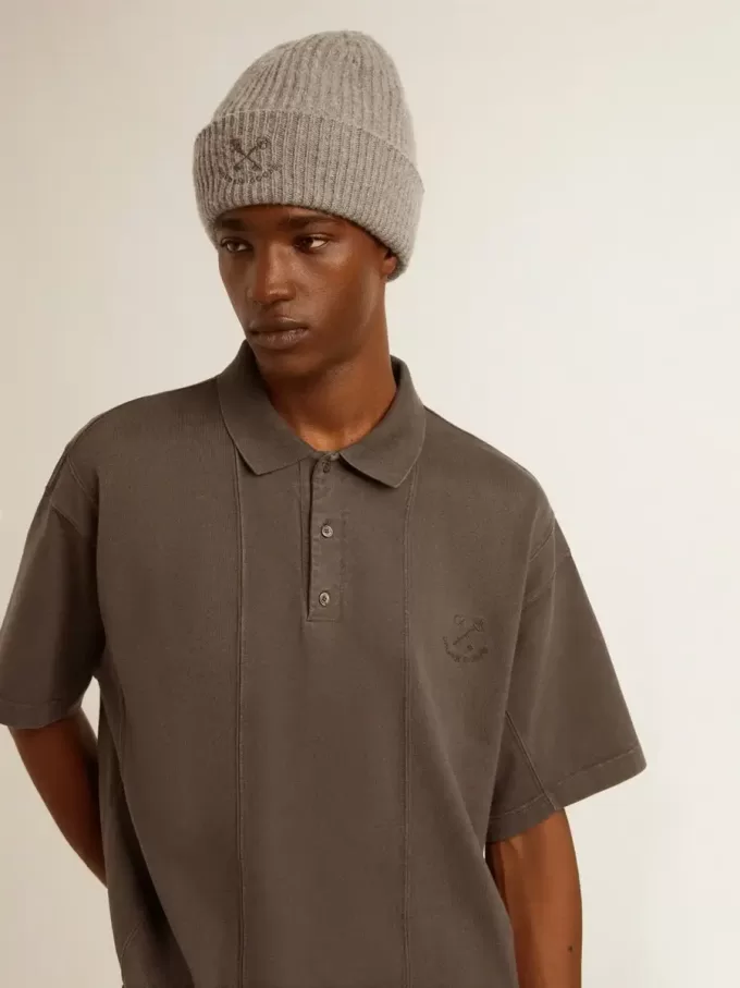 Herren-Poloshirt aus Baumwolle in Anthrazitgrau mit Stickerei