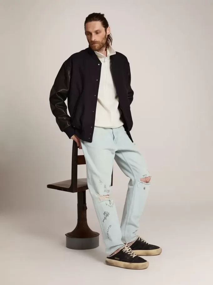 Herren-Sabot-Schuhe Space-Star aus gestepptem schwarzem Nylon mit Lammfellfutter