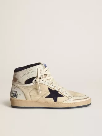 Herren-Sky-Star aus cremefarbenem Nylon und Leder mit blauem Wildlederstern