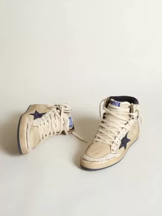 Herren-Sky-Star aus cremefarbenem Nylon und Leder mit blauem Wildlederstern