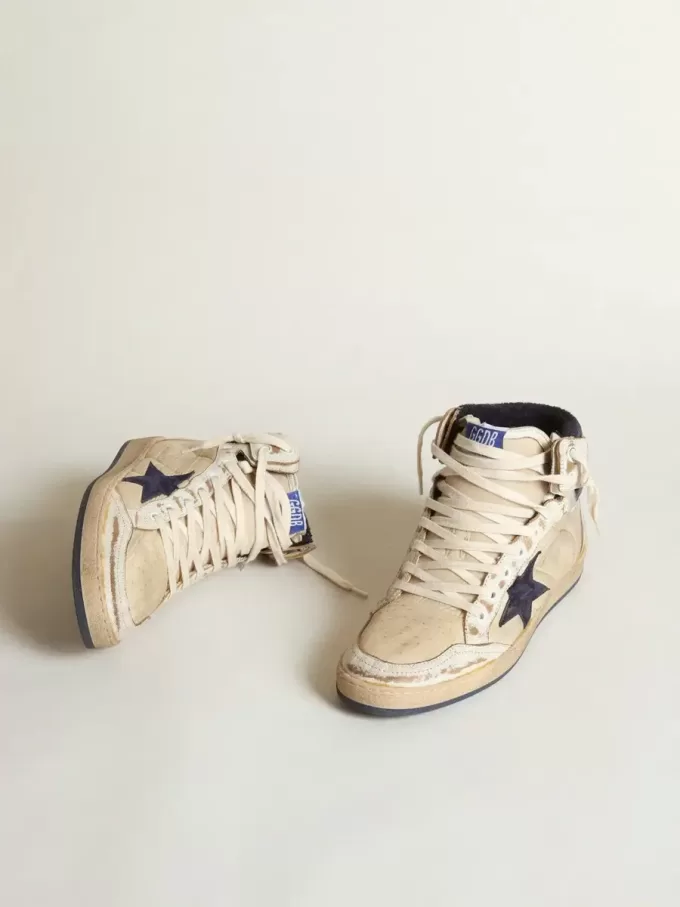 Herren-Sky-Star aus cremefarbenem Nylon und Leder mit blauem Wildlederstern