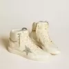 Herren-Sky-Star aus Leder mit hellblauem Lederstern und weißer Fersenlasche Herren-Sky-Star aus Leder mit hellblauem Lederstern und weißer Fersenlasche
