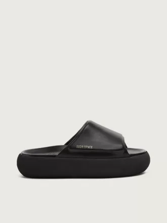 Herren-Slip-Ons Space-Star Slide aus schwarzem Leder
