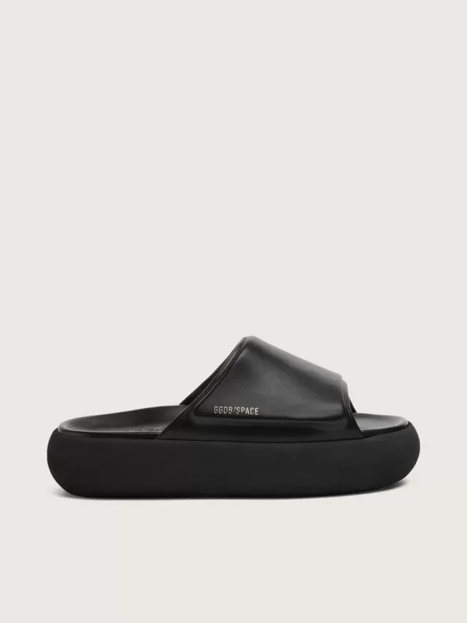 Herren-Slip-Ons Space-Star Slide aus schwarzem Leder Herren-Slip-Ons Space-Star Slide aus schwarzem Leder