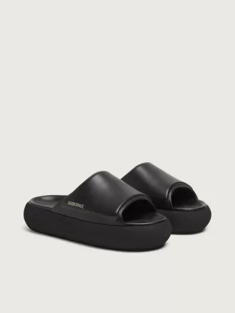 Herren-Slip-Ons Space-Star Slide aus schwarzem Leder