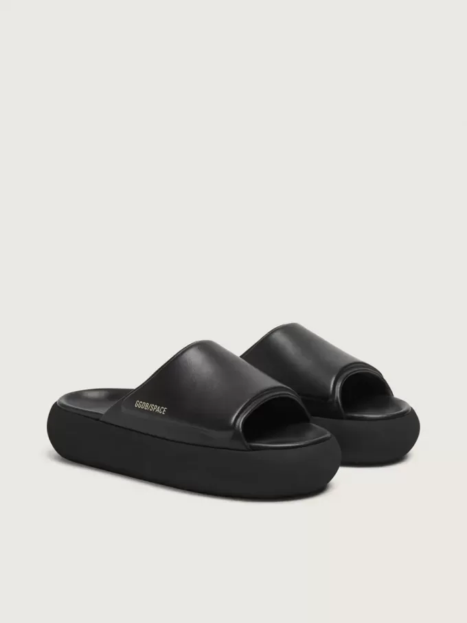 Herren-Slip-Ons Space-Star Slide aus schwarzem Leder Herren-Slip-Ons Space-Star Slide aus schwarzem Leder