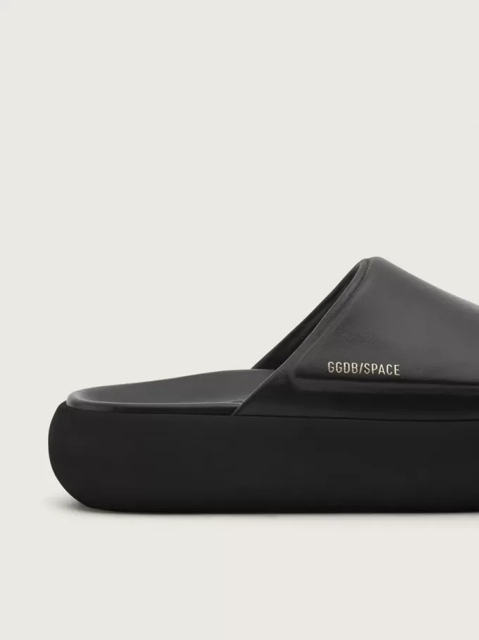 Herren-Slip-Ons Space-Star Slide aus schwarzem Leder Herren-Slip-Ons Space-Star Slide aus schwarzem Leder