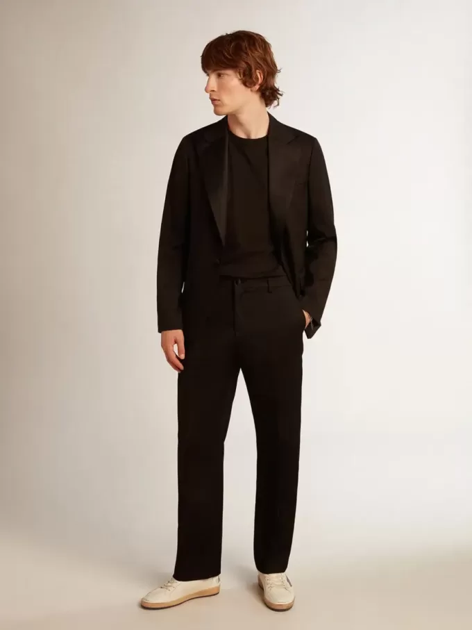 Herren-Smokinghose aus schwarzer Wollgabardine Herren-Smokinghose aus schwarzer Wollgabardine