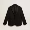 Herren-Smokingjacke aus schwarzer Wollgabardine