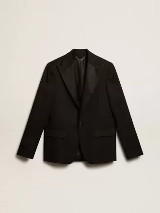 Herren-Smokingjacke aus schwarzer Wollgabardine