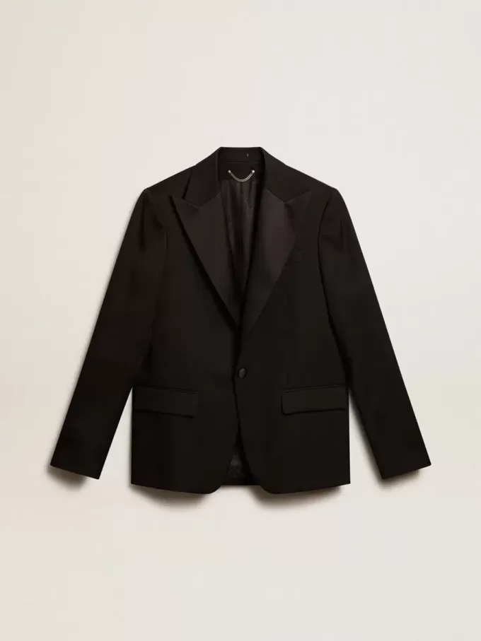 Herren-Smokingjacke aus schwarzer Wollgabardine