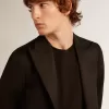 Herren-Smokingjacke aus schwarzer Wollgabardine