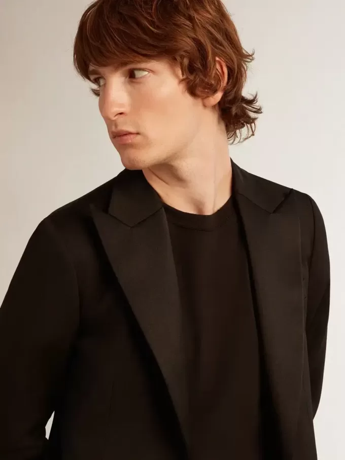 Herren-Smokingjacke aus schwarzer Wollgabardine