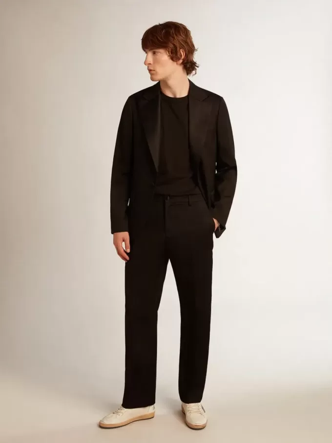 Herren-Smokingjacke aus schwarzer Wollgabardine