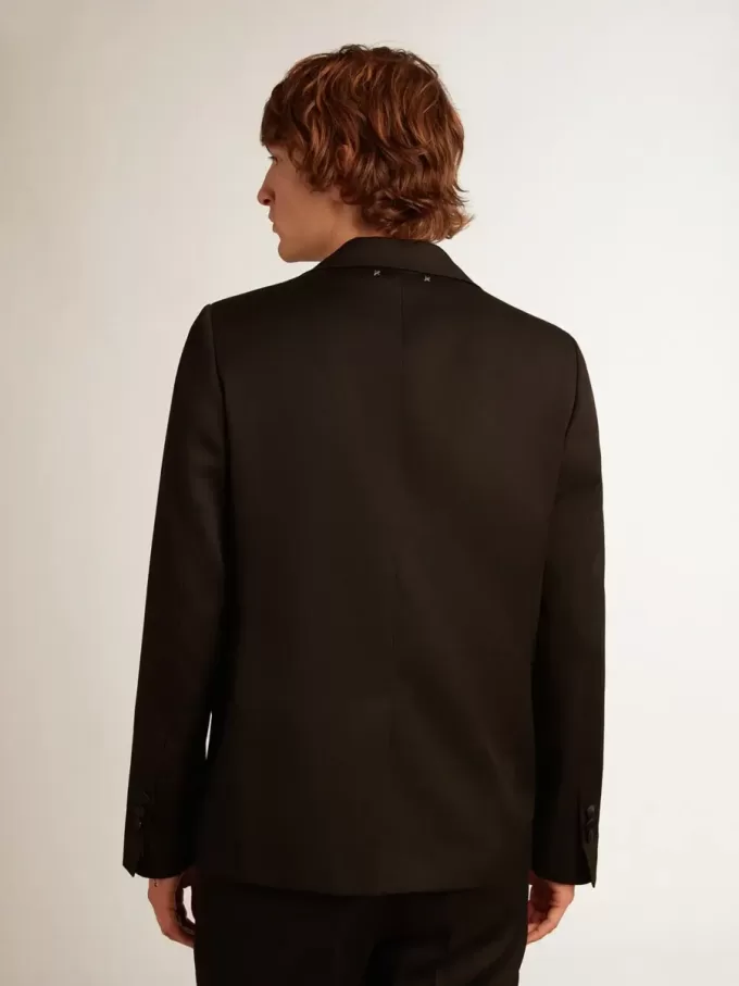 Herren-Smokingjacke aus schwarzer Wollgabardine