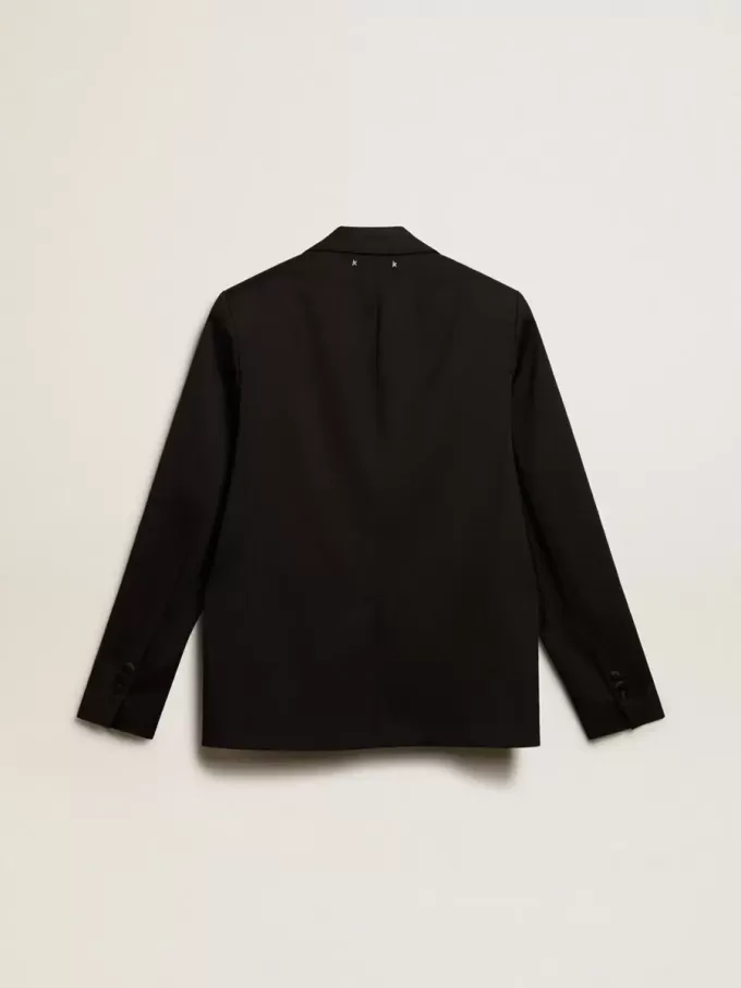 Herren-Smokingjacke aus schwarzer Wollgabardine