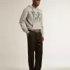 Herren-Sneaker „Ball Star” aus beigem Nappaleder mit burgunderrotem Mesh-Stern und Fersenlasche