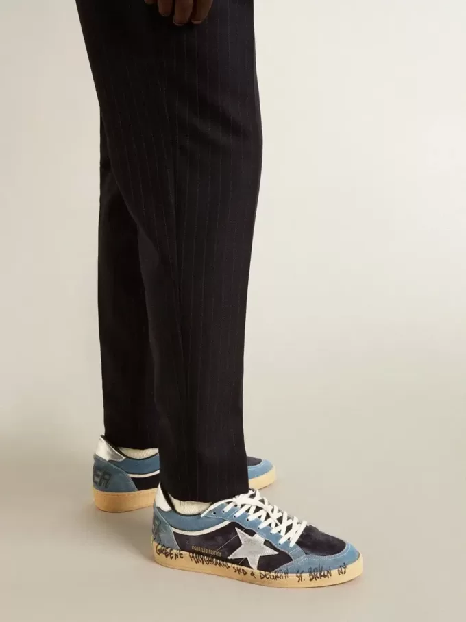 Herren-Sneaker „Ball Star” aus blauem Wildleder mit silbernem Lederstern und Fersenlasche