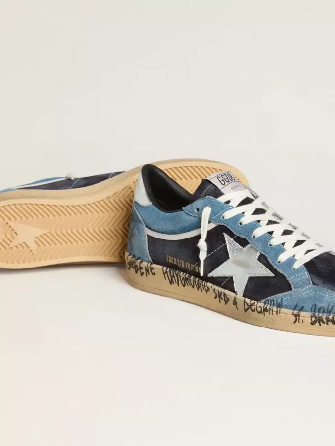 Herren-Sneaker „Ball Star” aus blauem Wildleder mit silbernem Lederstern und Fersenlasche