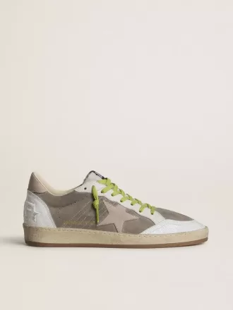 Herren-Sneaker „Ball Star” aus grauem Wildleder mit altrosa Wildlederstern und beigem Lederabsatz Herren-Sneaker „Ball Star” aus grauem Wildleder mit altrosa Wildlederstern und beigem Lederabsatz