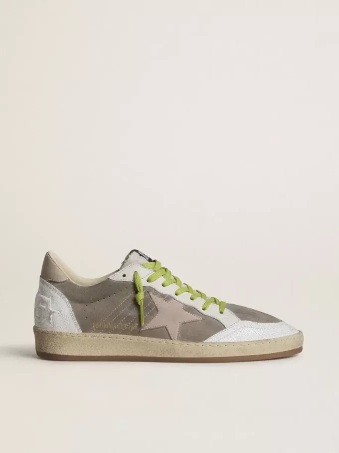 Herren-Sneaker „Ball Star” aus grauem Wildleder mit altrosa Wildlederstern und beigem Lederabsatz