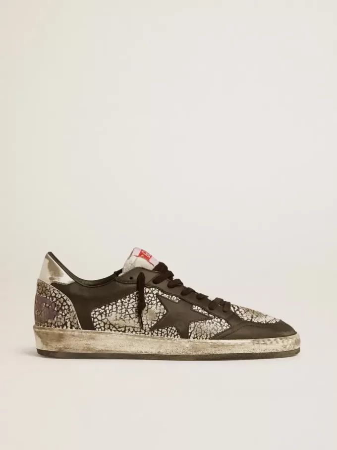 Herren-Sneaker „Ball Star” aus Leder mit Elefantenprint und schwarzem Lederstern