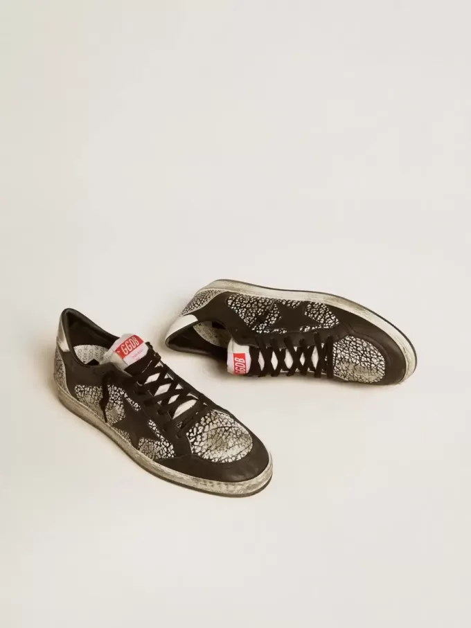 Herren-Sneaker „Ball Star” aus Leder mit Elefantenprint und schwarzem Lederstern