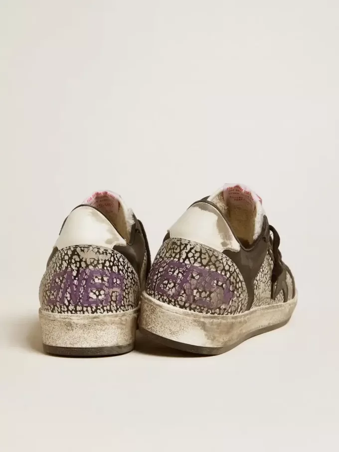 Herren-Sneaker „Ball Star” aus Leder mit Elefantenprint und schwarzem Lederstern