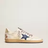 Herren-Sneaker „Ball Star” aus Nappaleder mit blauem Wildlederstern und Fersenlasche aus platinfarbenem Leder