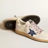 Herren-Sneaker „Ball Star” aus Nappaleder mit blauem Wildlederstern und Fersenlasche aus platinfarbenem Leder