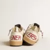 Herren-Sneaker „Ball Star” aus Nappaleder mit blauem Wildlederstern und Fersenlasche aus platinfarbenem Leder