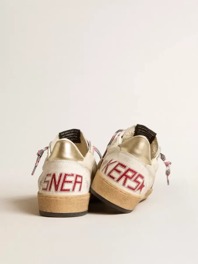 Herren-Sneaker „Ball Star” aus Nappaleder mit blauem Wildlederstern und Fersenlasche aus platinfarbenem Leder