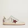 Herren-Sneaker „Ball Star” aus Nubukleder mit Krokodilprägung und burgunderrotem Wildlederstern
